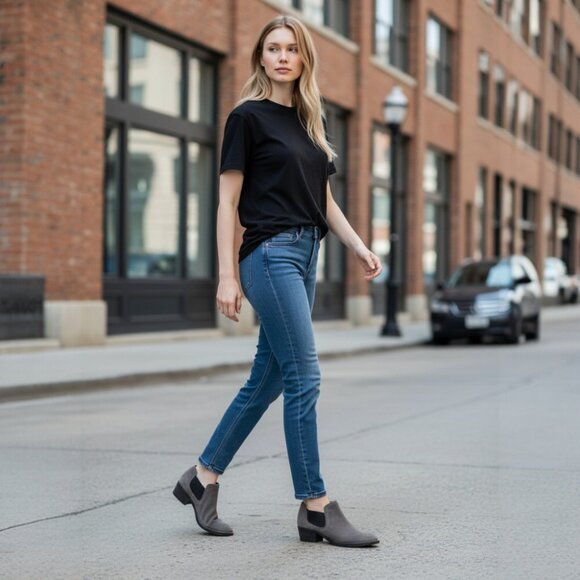 Born Dallia Charcoal Gray Leather Suede Slip On Ankle Boot Size 9 - Picture 1 of 9